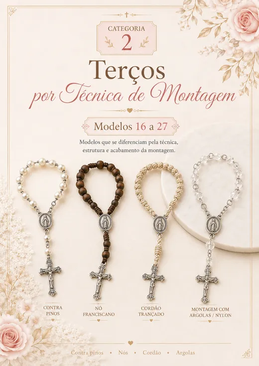 Página do Catálogo de Terços apresentando uma categoria de modelos prontos para montar