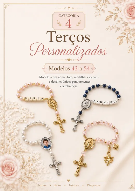 Página do Catálogo de Terços apresentando uma categoria de modelos prontos para montar