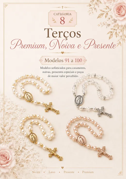 Página do Catálogo de Terços apresentando uma categoria de modelos prontos para montar