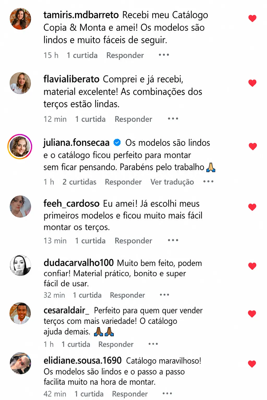 Depoimentos de clientes do Catálogo de Terços