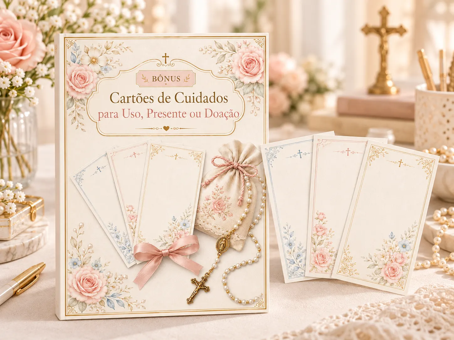 Mockup dos Cartões de Cuidados para Uso, Presente ou Doação